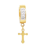 Black 14K gold plated silver cubic zirconia cross pendant huggie hoops earrings with sparkling stones and detailed cross design.