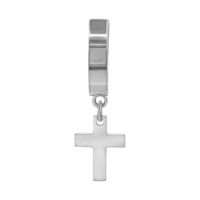 14K gold plated silver cross pendant huggie hoops earrings featuring black accents, stylish jewelry by JB Jewelry BLVD.