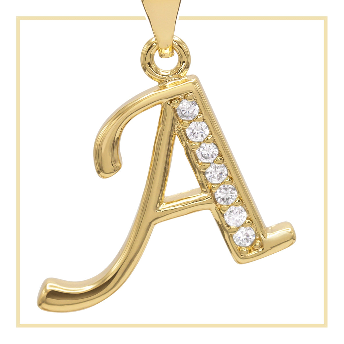 A gold-filled pendant featuring a cubic zirconia initial letter charm, designed for women jewelry, with a polished finish.