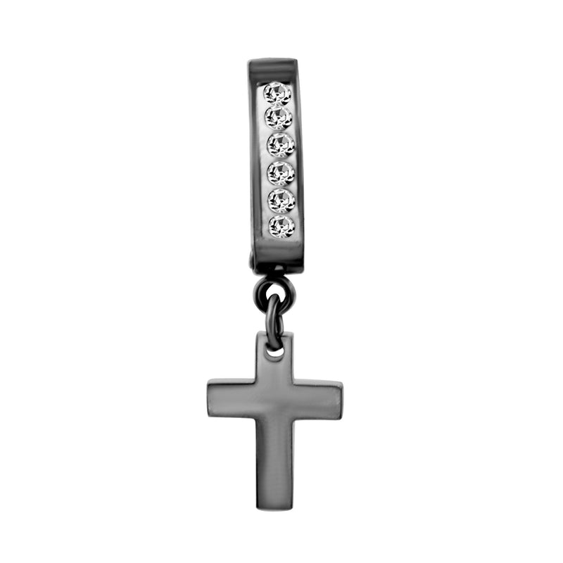 Black 14K gold plated silver cubic zirconia cross pendant huggie hoops earrings, stylish and elegant jewelry by JB Jewelry BLVD