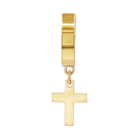 14K gold plated silver cross pendant huggie hoops earrings with black accents, featuring a stylish and elegant jewelry design.