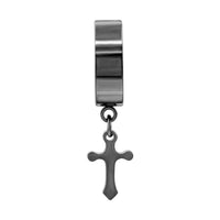Black 14K gold-plated silver cross pendant huggie hoops earrings by JB Jewelry BLVD, showcasing the stylish jewelry design.
