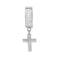 Black cubic zirconia cross pendant huggie hoops in 14K gold plated silver jewelry, featuring sparkling gemstone accents.