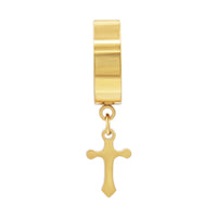 Black 14K gold-plated silver cross pendant huggie hoops earrings with detailed cross design, stylish jewelry by JB Jewelry BLVD