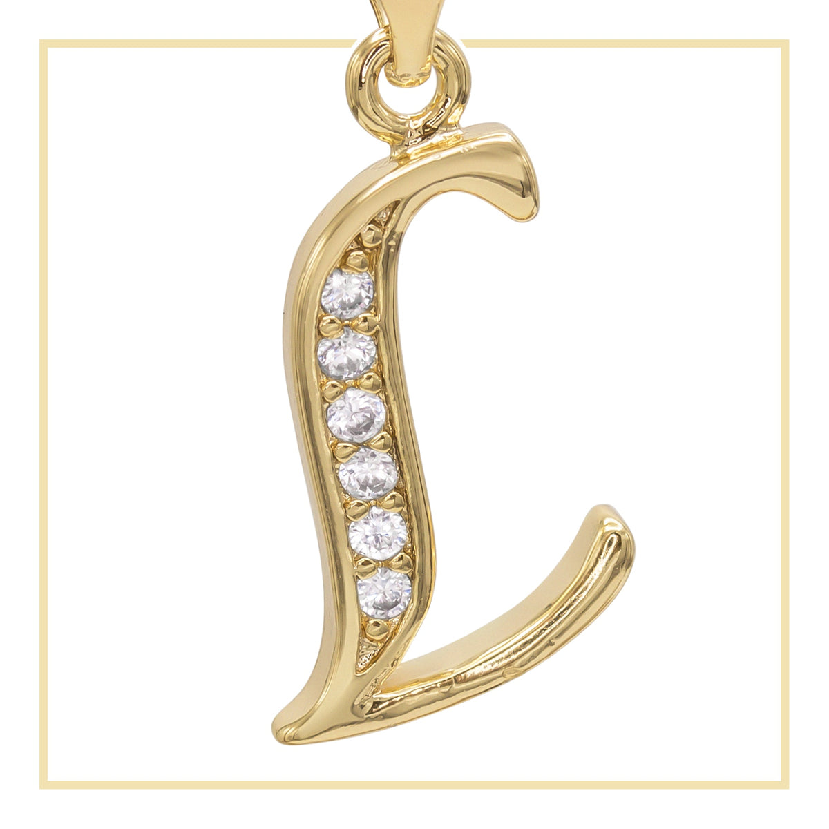 Gold-filled A-Z initial letter pendant with cubic zirconia charm, jewelry piece for women from JB Jewelry BLVD.
