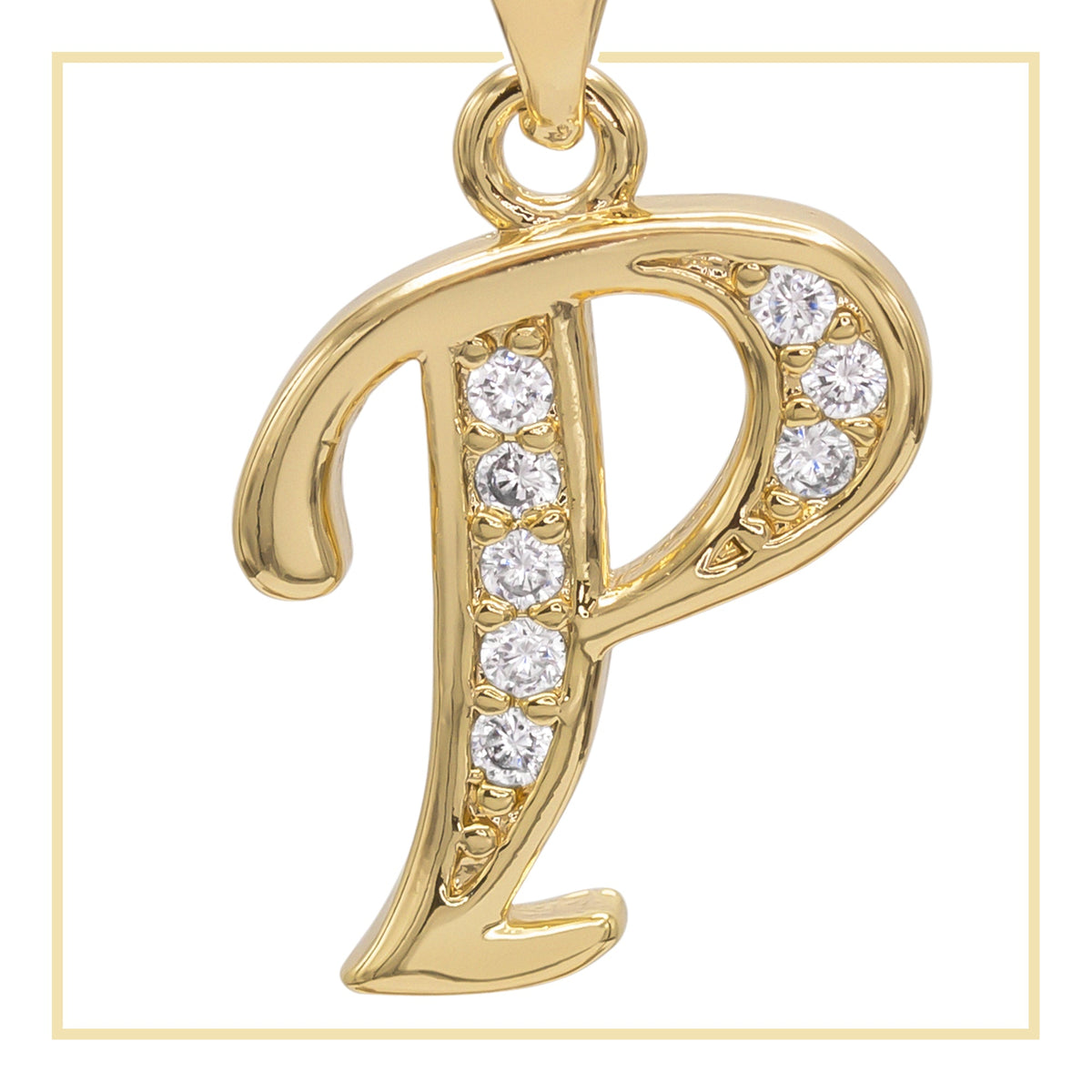 Silver A-Z initial letter pendant with cubic zirconia accents, 14K gold-filled charm for women's jewelry.