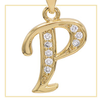 Silver A-Z initial letter pendant with cubic zirconia accents, 14K gold-filled charm for women's jewelry.