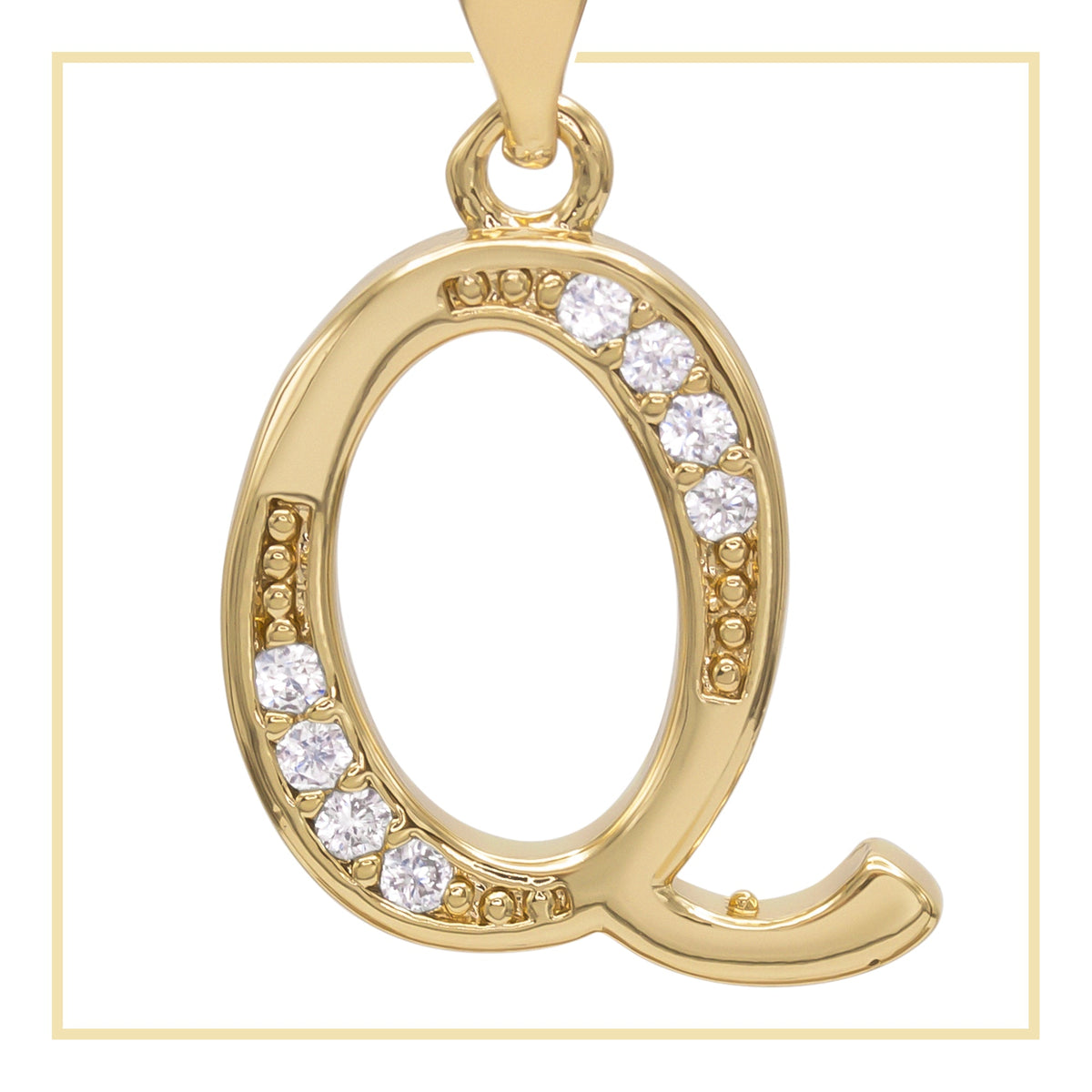 14K gold-filled A-Z initial letter pendant with cubic zirconia, jewelry charm for women, featuring a polished, elegant design.
