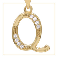14K gold-filled A-Z initial letter pendant with cubic zirconia, jewelry charm for women, featuring a polished, elegant design.