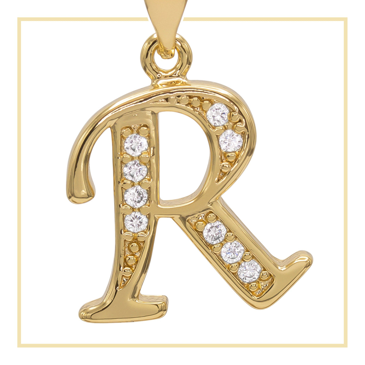 Gold-filled A-Z initial letter pendant with cubic zirconia charm, designed for women jewelry by JB Jewelry BLVD.