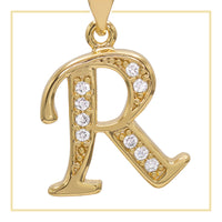 Gold-filled A-Z initial letter pendant with cubic zirconia charm, designed for women jewelry by JB Jewelry BLVD.