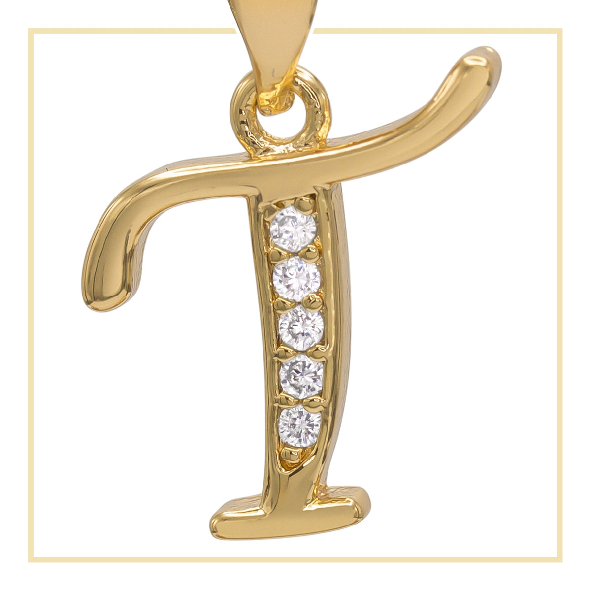 14K gold filled A-Z initial letter cubic zirconia pendant charm for women jewelry, displayed on a neutral background.