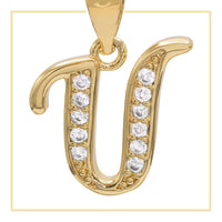 Gold-filled A-Z initial letter pendant with cubic zirconia charm, jewelry for women, by JB Jewelry BLVD.