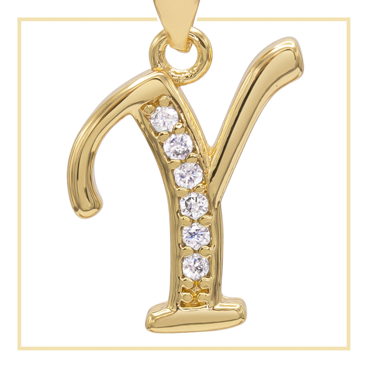 A-Z initial letter pendant with cubic zirconia stones in 14K gold-filled jewelry charm for women.