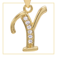 A-Z initial letter pendant with cubic zirconia stones in 14K gold-filled jewelry charm for women.