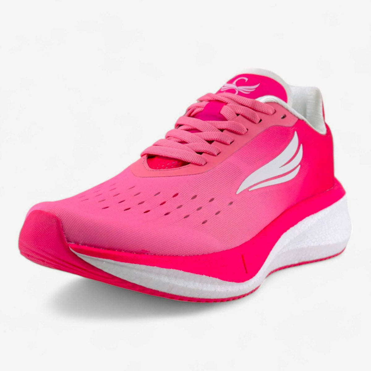 Pink APUS women’s athletic shoes by Swift Running with breathable mesh and cushioned soles for comfortable active wear.