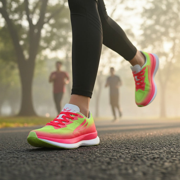 Pink Swift Running athletic shoes for women, EQUUS brand, featuring breathable mesh and supportive soles for active wear.
