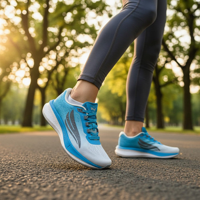 Blue Swift Running HORUS women's athletic shoes with breathable mesh and cushioned soles for comfortable running.