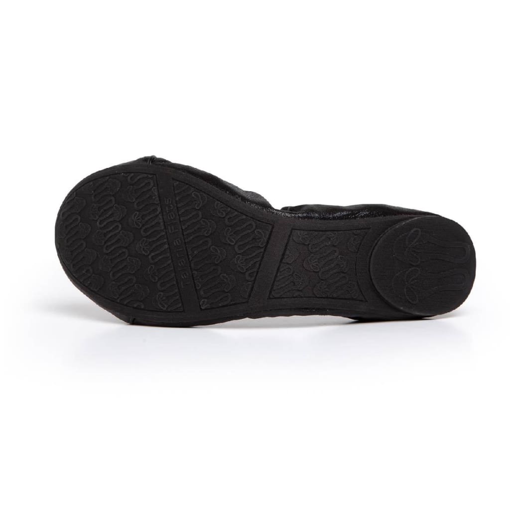 Black Talaria Flats shoes with smooth leather upper and rounded toe for a stylish, comfortable everyday footwear option.