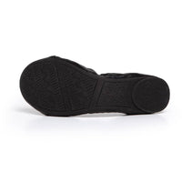 Black Talaria Flats shoes with smooth leather upper and rounded toe for a stylish, comfortable everyday footwear option.