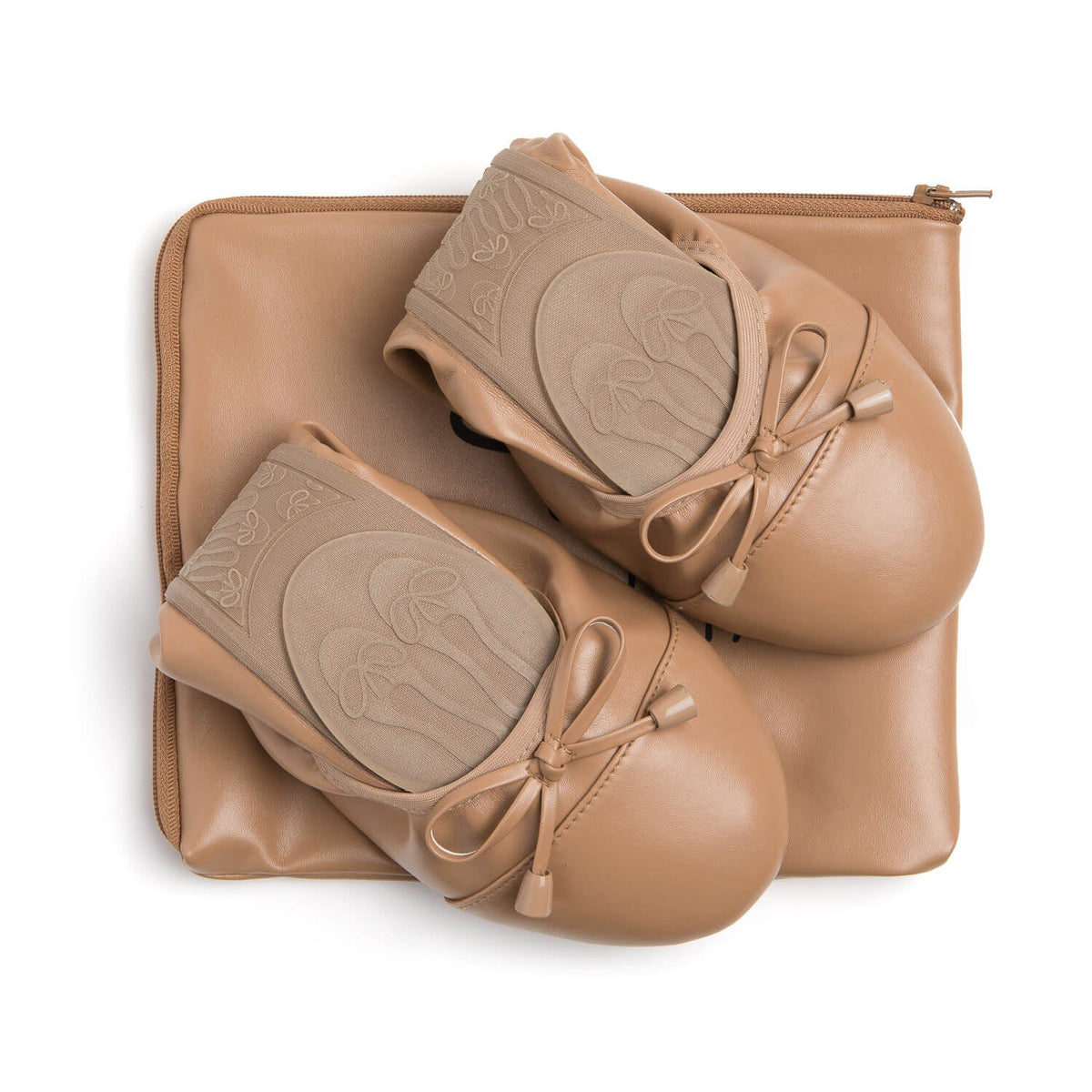 Talaria Flats premium caramel-colored shoes displayed on a neutral background, showcasing the stylish design and smooth leather finish.