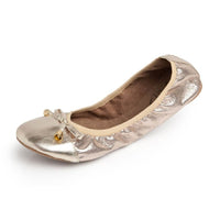 Talaria Flats Premium Champagne Shoes showing elegant pointed toe design and beige champagne color with smooth leather finish.