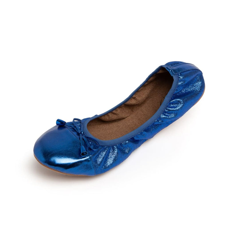 Cobalt blue Talaria Flats shoes with sleek design and comfortable slip-on style, perfect for casual or dressy occasions.