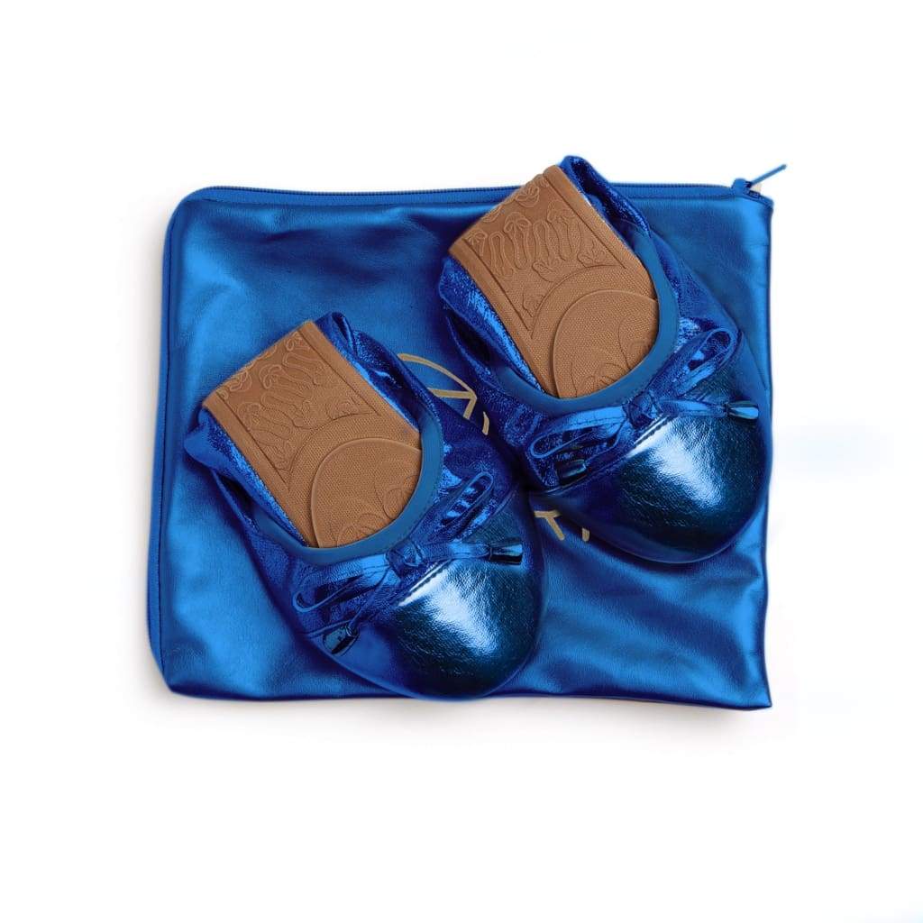 Cobalt blue flats by Talaria Flats, stylish and comfortable shoes with sleek design and pointed toe, suitable for casual wear.