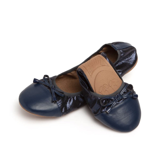Talaria Flats navy blue shoes with sleek, pointed design and comfortable slip-on style, perfect for casual and dressy occasions.