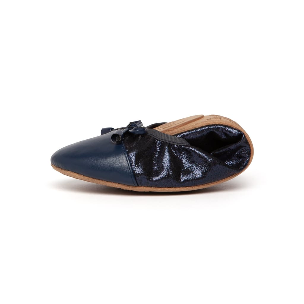 Premium navy blue Talaria Flats shoes with sleek design and comfortable fit, shown from a side view.