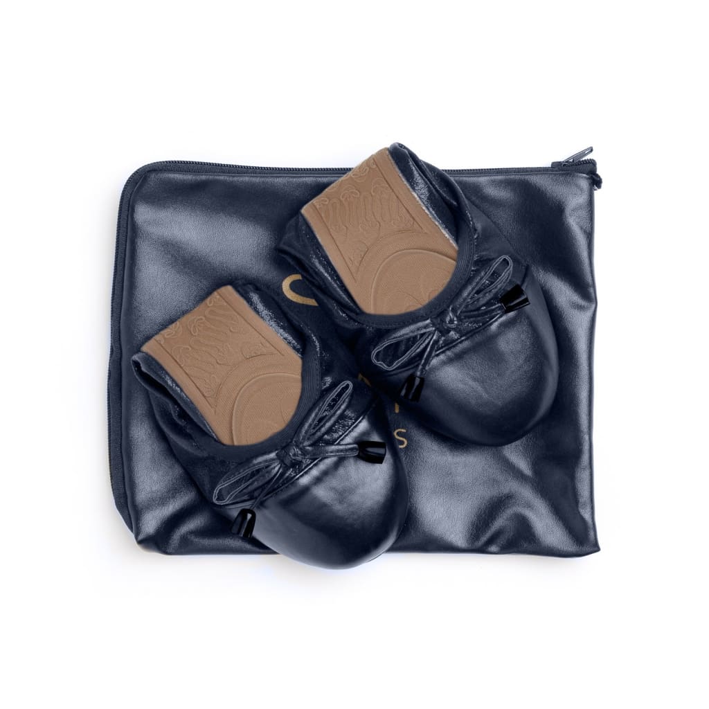 Talaria Flats premium navy blue shoes featuring a sleek design and comfortable fit, perfect for casual or professional wear.