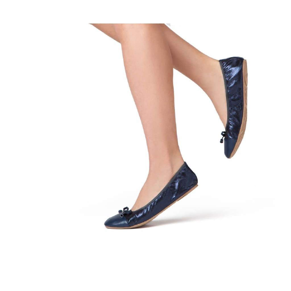 Talaria Flats navy blue shoes featuring a sleek, comfortable design with a smooth finish and elegant style.