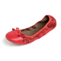 Talaria Flats premium ruby red shoes with sleek design and pointed toe, perfect for stylish everyday wear.