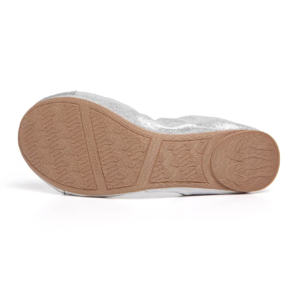 Silver flats shoes by Talaria Flats with sleek design, comfortable fit, and metallic finish, perfect for casual or dressy occasions.