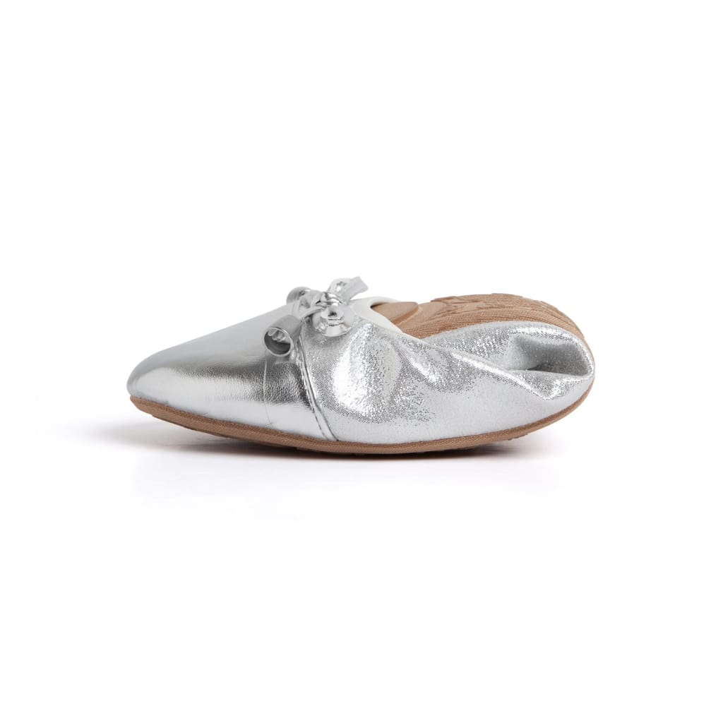 Silver flats from Talaria Flats with sleek design and pointed toe, perfect for casual or dressy occasions.