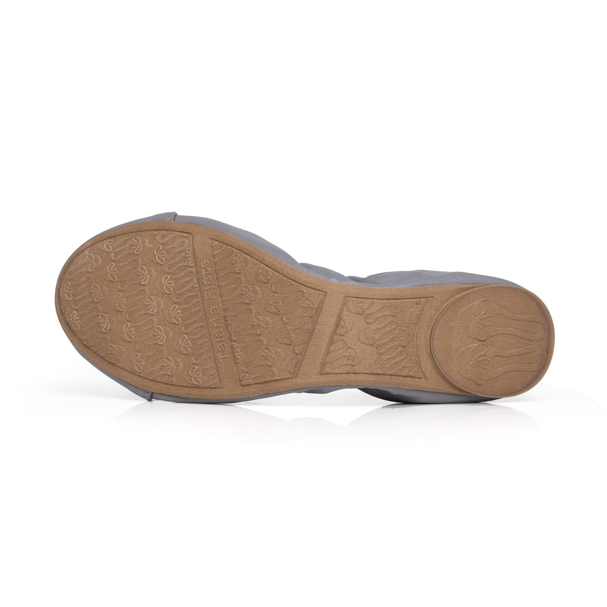 Talaria Flats Stone Grey shoes with a smooth fabric upper and comfortable flat sole, perfect for casual wear.