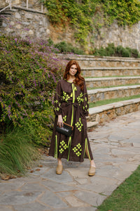 Brown is the New Black Lime tote bag by Tela Luxury Mercantile, featuring a stylish brown and lime color scheme and durable design.