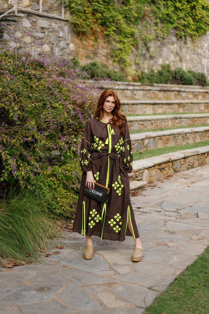 Brown is the New Black Lime tote bag by Tela Luxury Mercantile, featuring a stylish brown and lime color scheme and durable design.