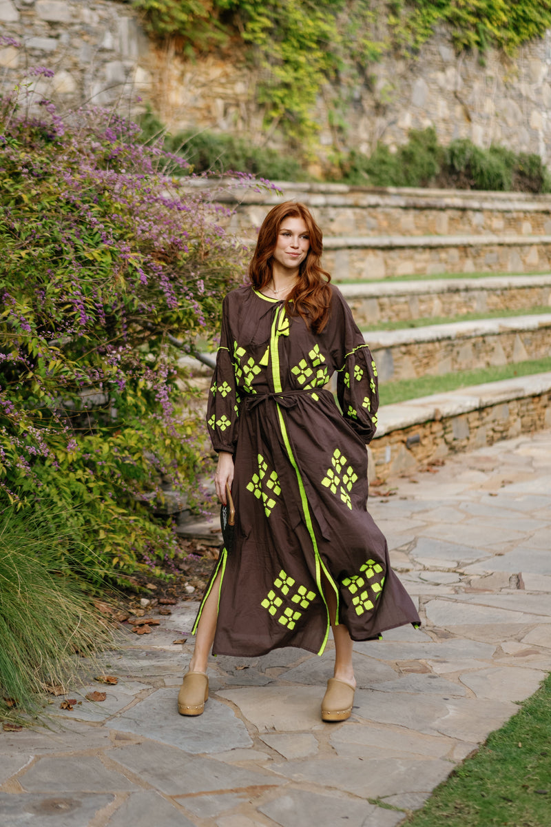 Brown and lime-colored product from Tela Luxury Mercantile's "Brown is the New Black" collection, displayed on a clean background.