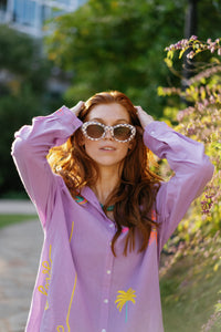 Lavender Lover Oxford shirt by Tela Luxury Mercantile, featuring a classic button-down design and soft lavender fabric.