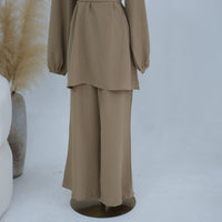 Textured Longline Top & Wide-Leg Trouser Set(MS455)
