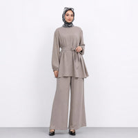 Textured Longline Top & Wide-Leg Trouser Set(MS455)