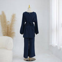 Textured Longline Top & Wide-Leg Trouser Set(MS455)