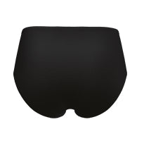 Black high-waist shapewear from The Only Bra called The Hi-Waist Hug, designed to shape and smooth the waist area.