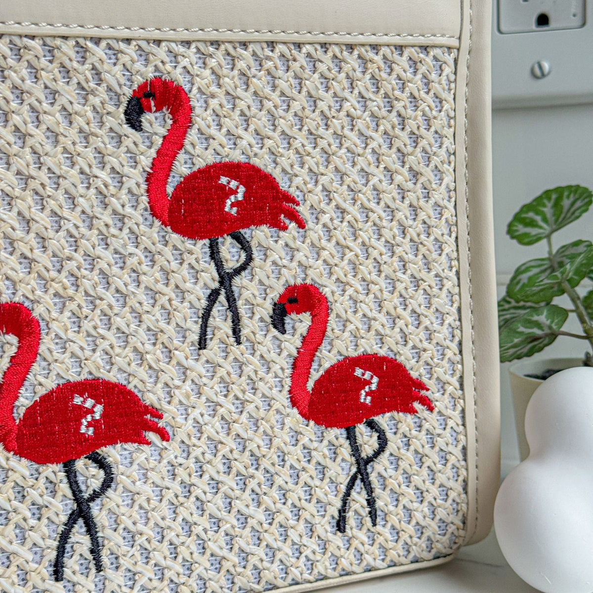 Red Classic Flamingo Purse by The Popular Flamingo featuring a stylish flamingo design and gold-tone clasp closure.