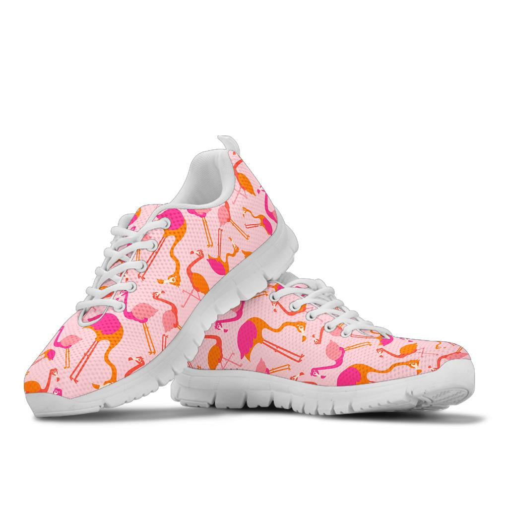 Multicolor pink flamingo sneakers by The Popular Flamingo, showcasing vibrant design and casual athletic style.