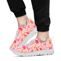 Multicolor pink flamingo sneakers by The Popular Flamingo with pink and vibrant design on white background
