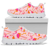 Multicolor pink flamingo sneakers by The Popular Flamingo, showing vibrant pink and colorful design on casual footwear.