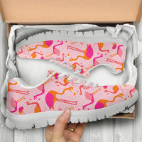 Multicolor pink flamingo sneakers by The Popular Flamingo, featuring vibrant design and casual athletic style.