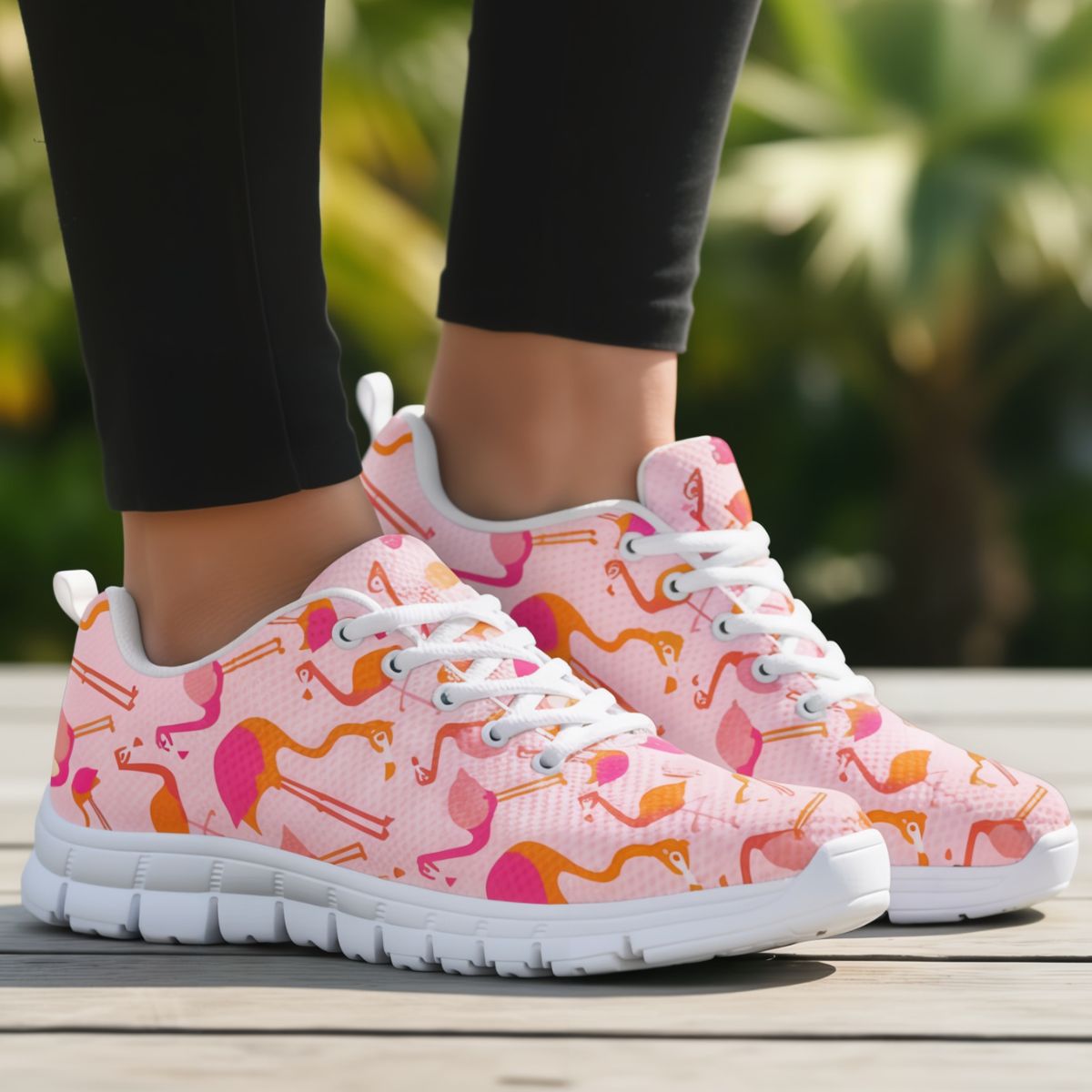 Multicolor pink flamingo sneakers by The Popular Flamingo featuring vibrant design and casual style for everyday wear.